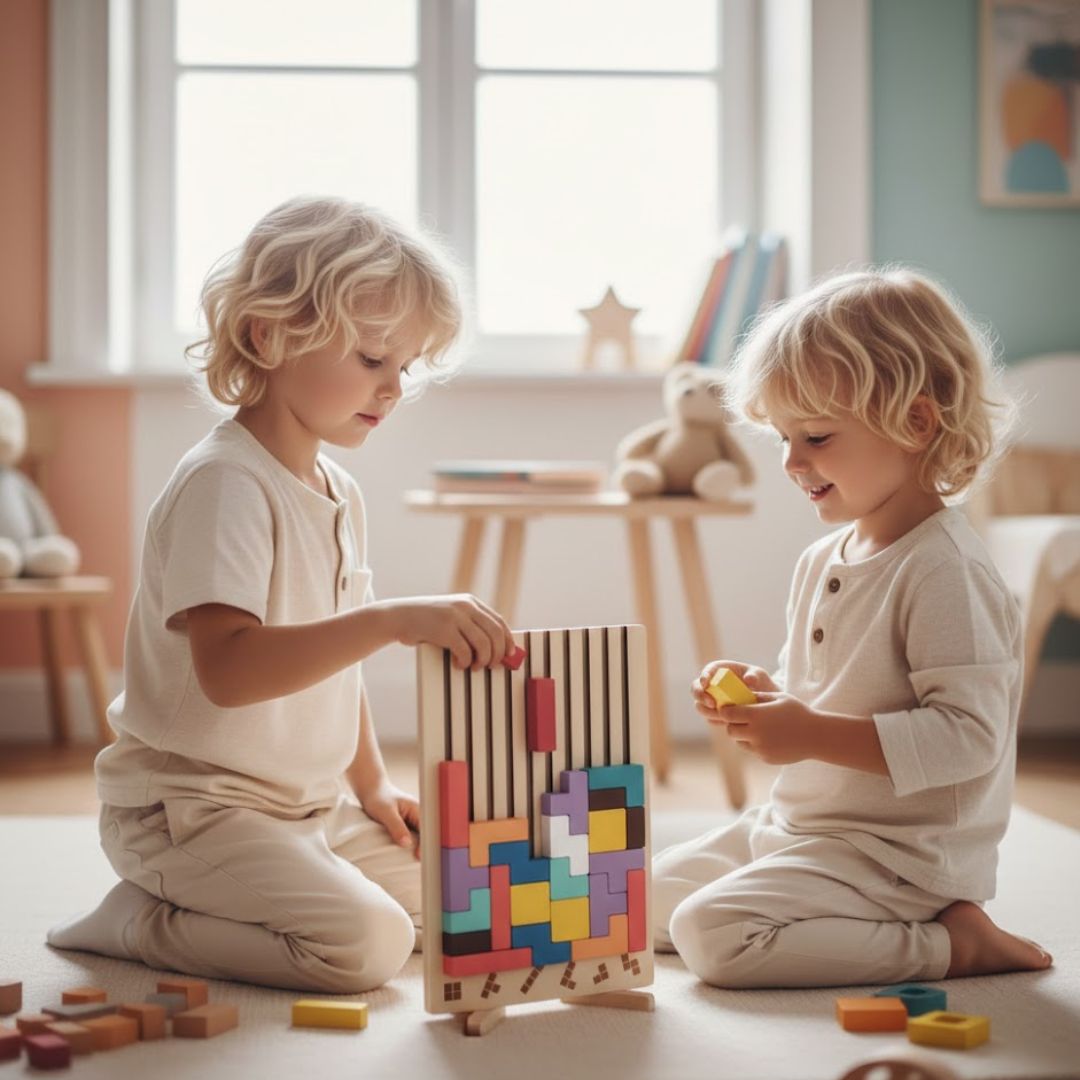 Montessori SmartBuilder – Puzzle din lemn cu 10 carduri