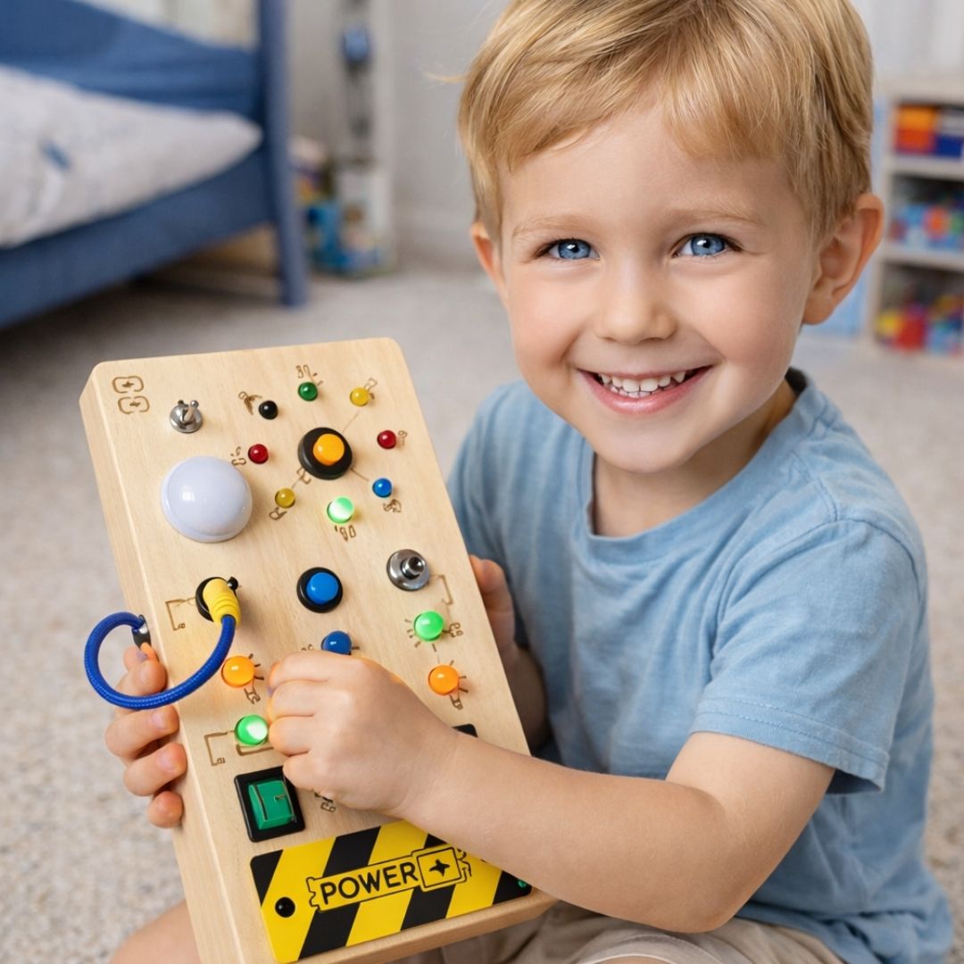 Aventura Montessori cu întrerupătoare – panoul pe care îl poți apăsa în voie, fără restricții