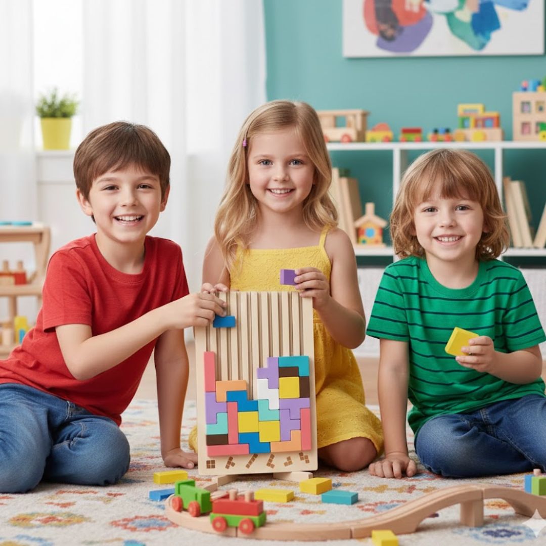 Montessori SmartBuilder – Puzzle din lemn cu 10 carduri