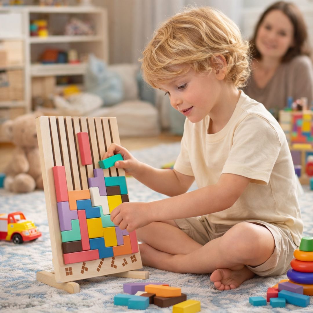 Montessori SmartBuilder – Puzzle din lemn cu 10 carduri