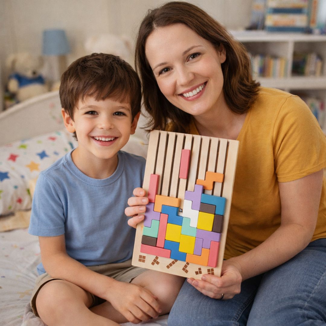 Montessori SmartBuilder – Puzzle din lemn cu 10 carduri