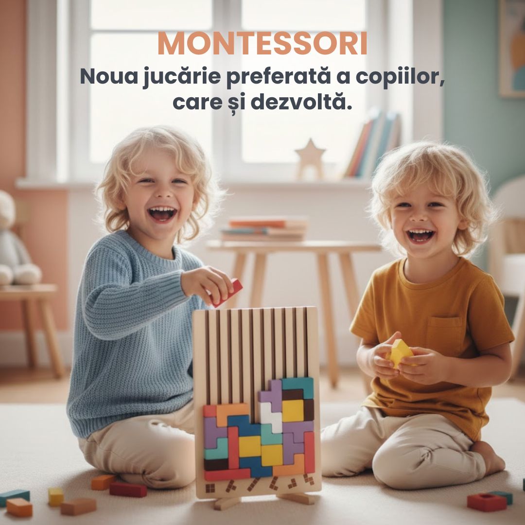 Montessori SmartBuilder – Puzzle din lemn cu 10 carduri