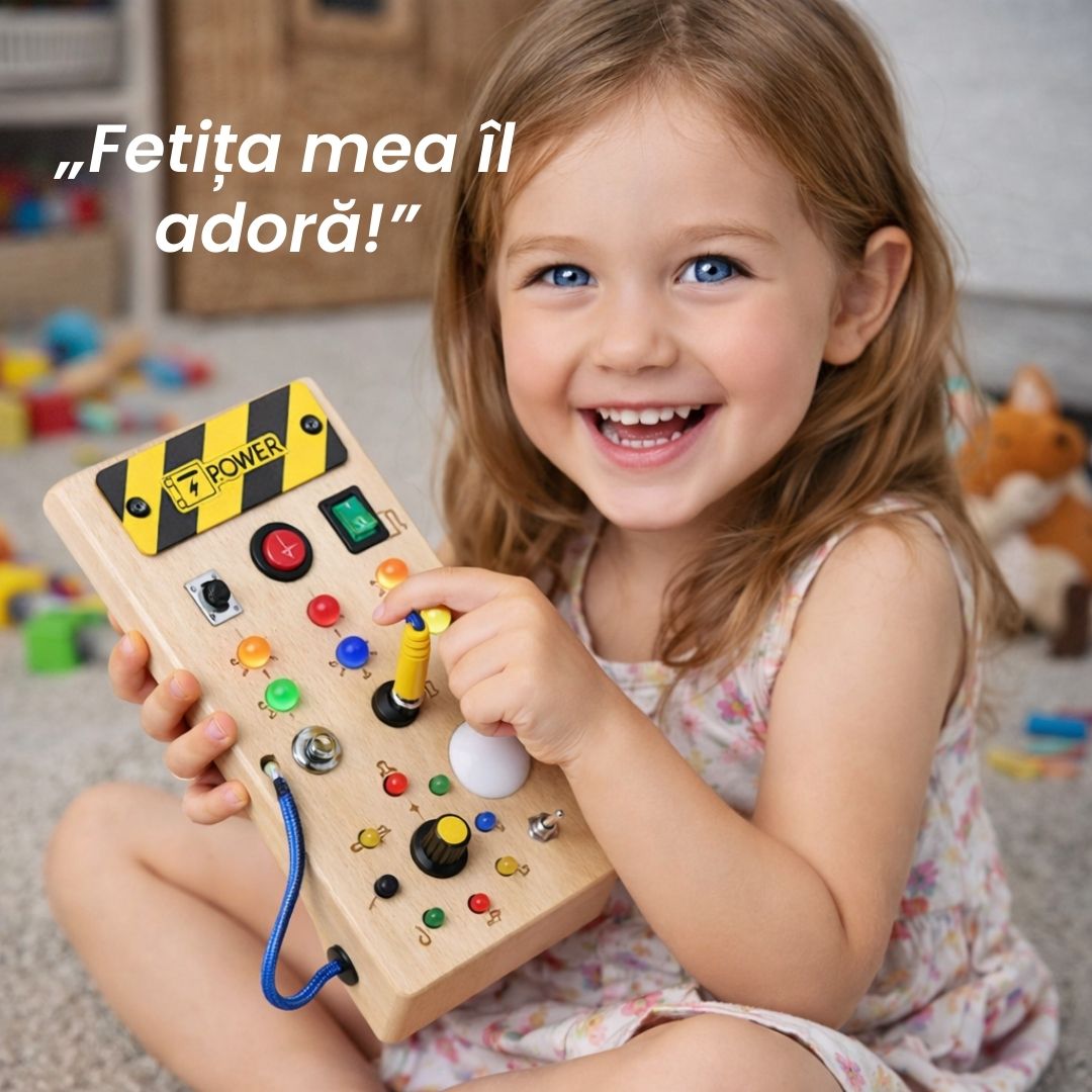 Aventura Montessori cu întrerupătoare – panoul pe care îl poți apăsa în voie, fără restricții