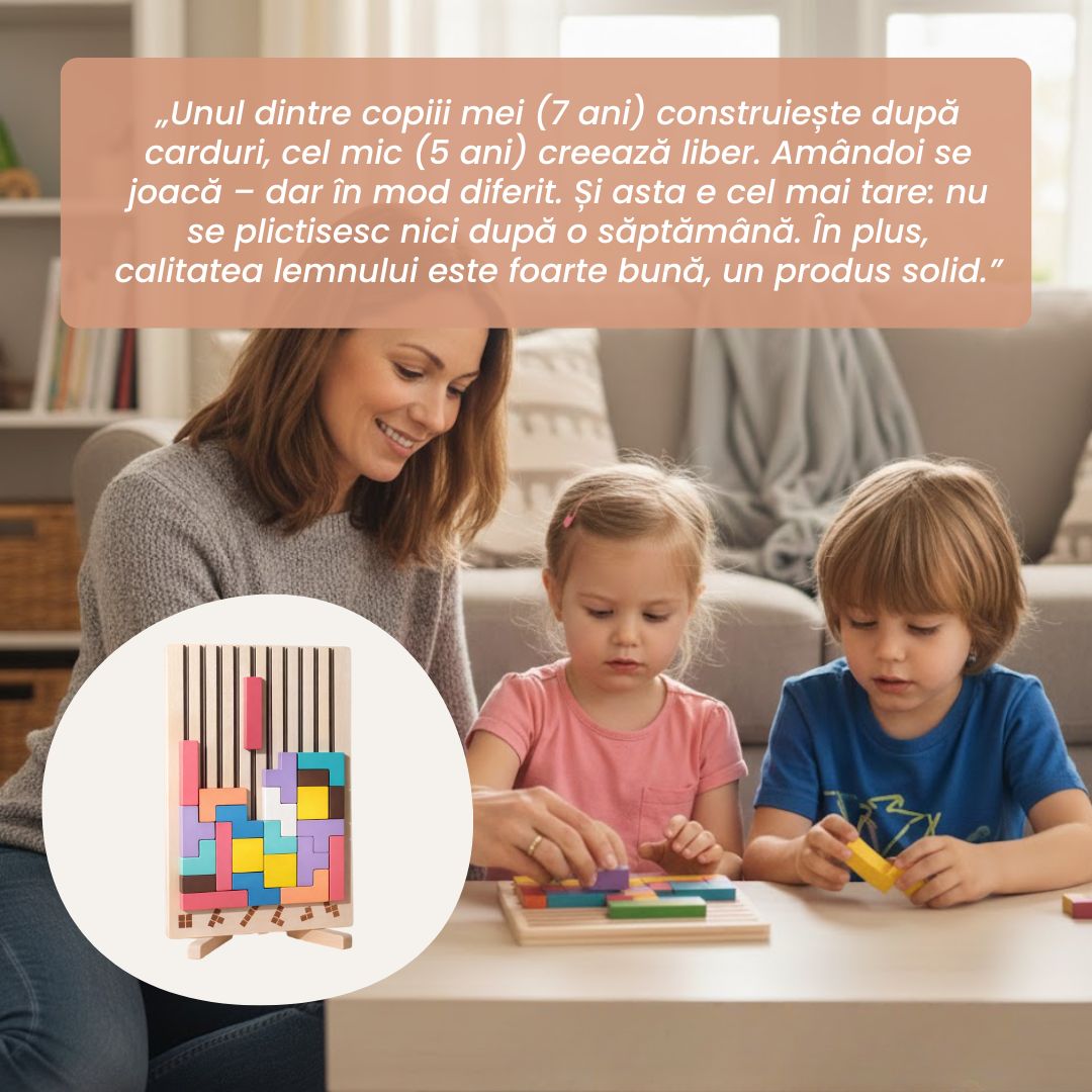 Montessori SmartBuilder – Puzzle din lemn cu 10 carduri