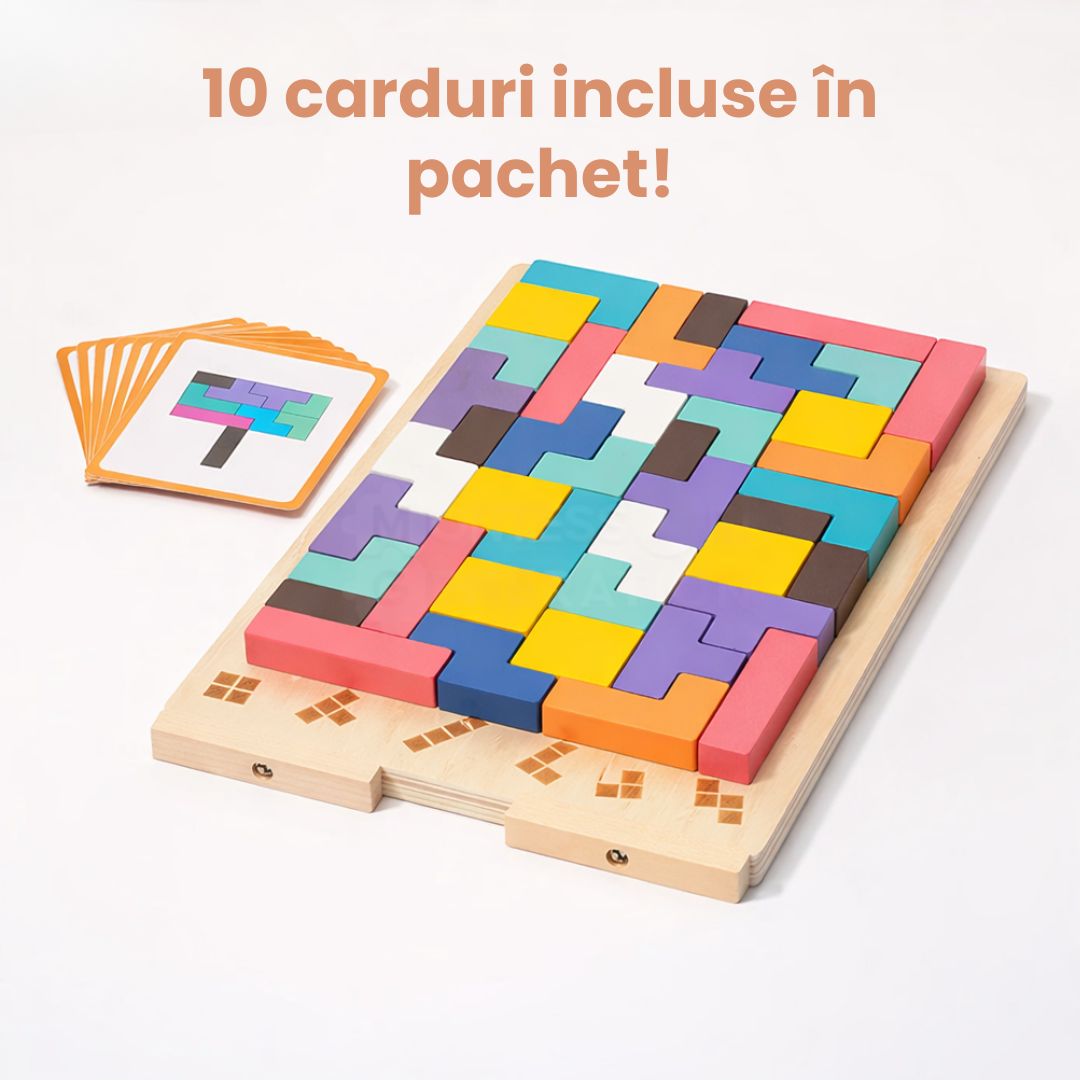 Montessori SmartBuilder – Puzzle din lemn cu 10 carduri