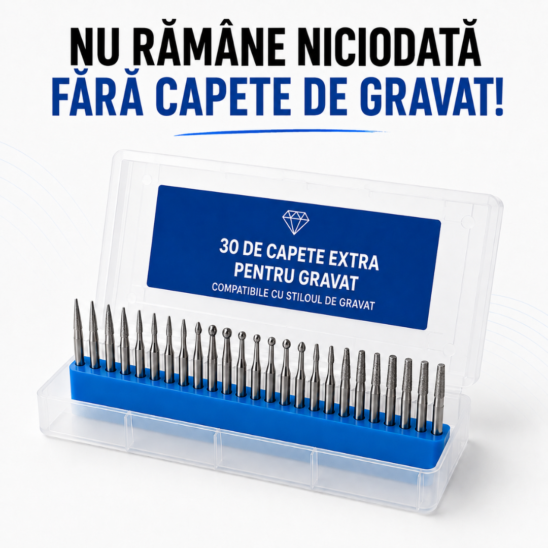 Set premium de capete suplimentare pentru gravat (30 buc.) – ca să poți crea și mai mult timp.