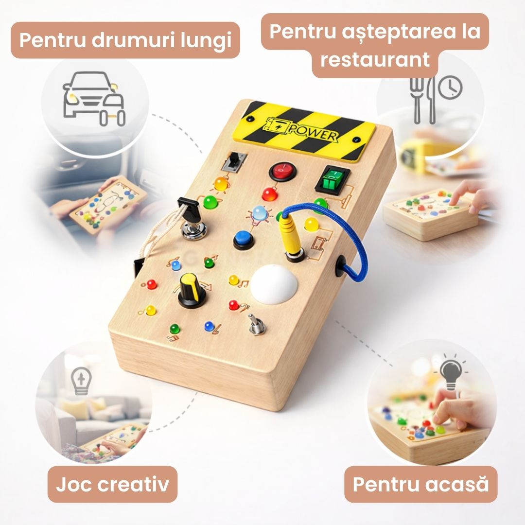 Aventura Montessori cu întrerupătoare – panoul pe care îl poți apăsa în voie, fără restricții